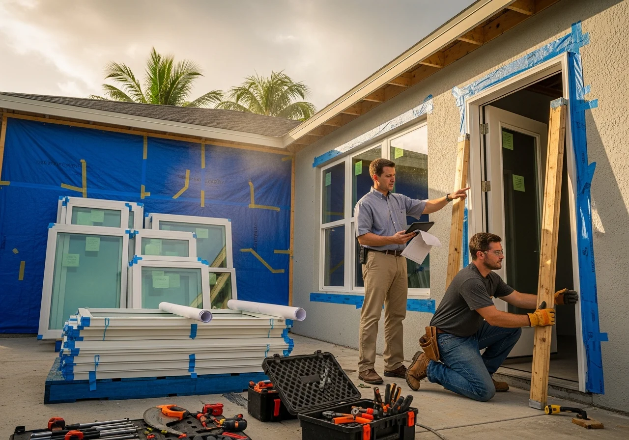 Installation process of hurricane-proof windows in a residential home