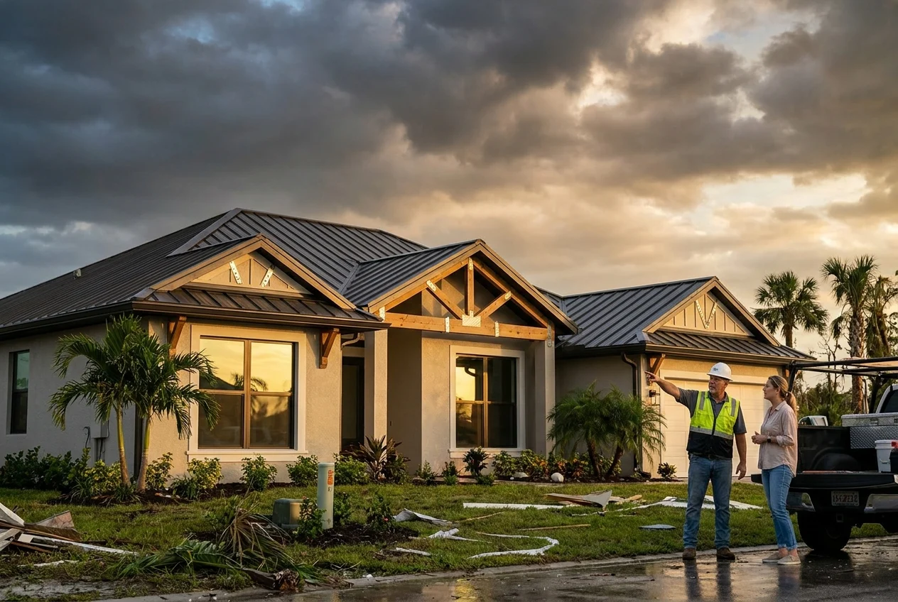Resilient Florida home with impact windows and fortified roofline