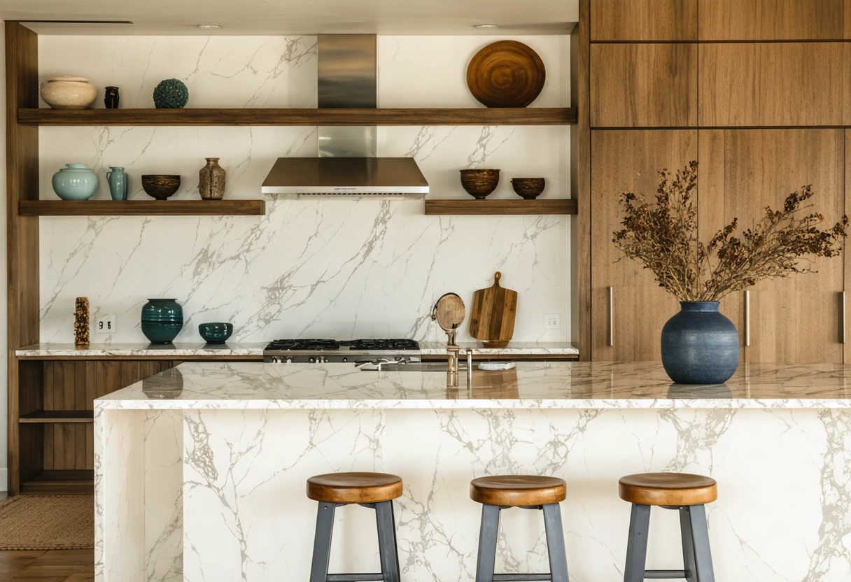Remodeled Southwest Florida kitchen with wood-look cabinetry, tile flooring, and coastal finishes