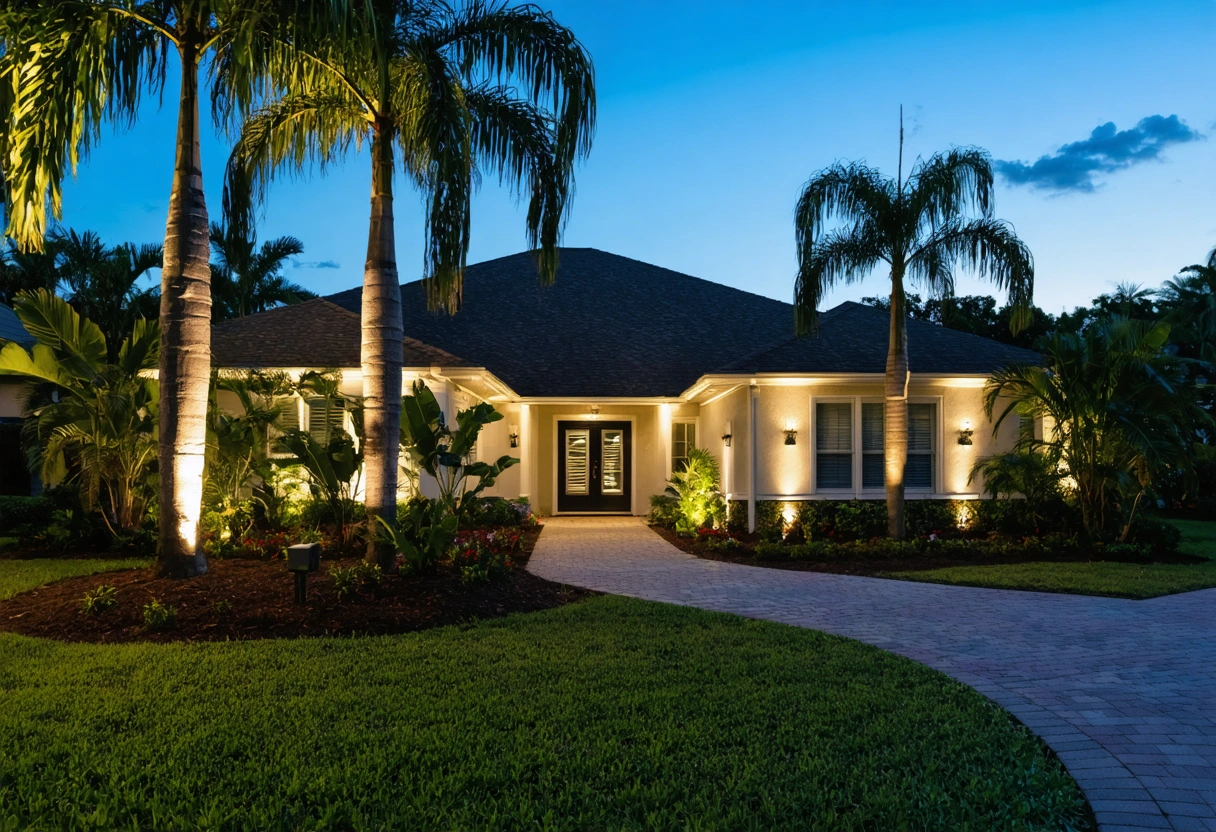 Cinematic curb appeal upgrade scene for a Punta Gorda Isles home: a refreshed front exterior