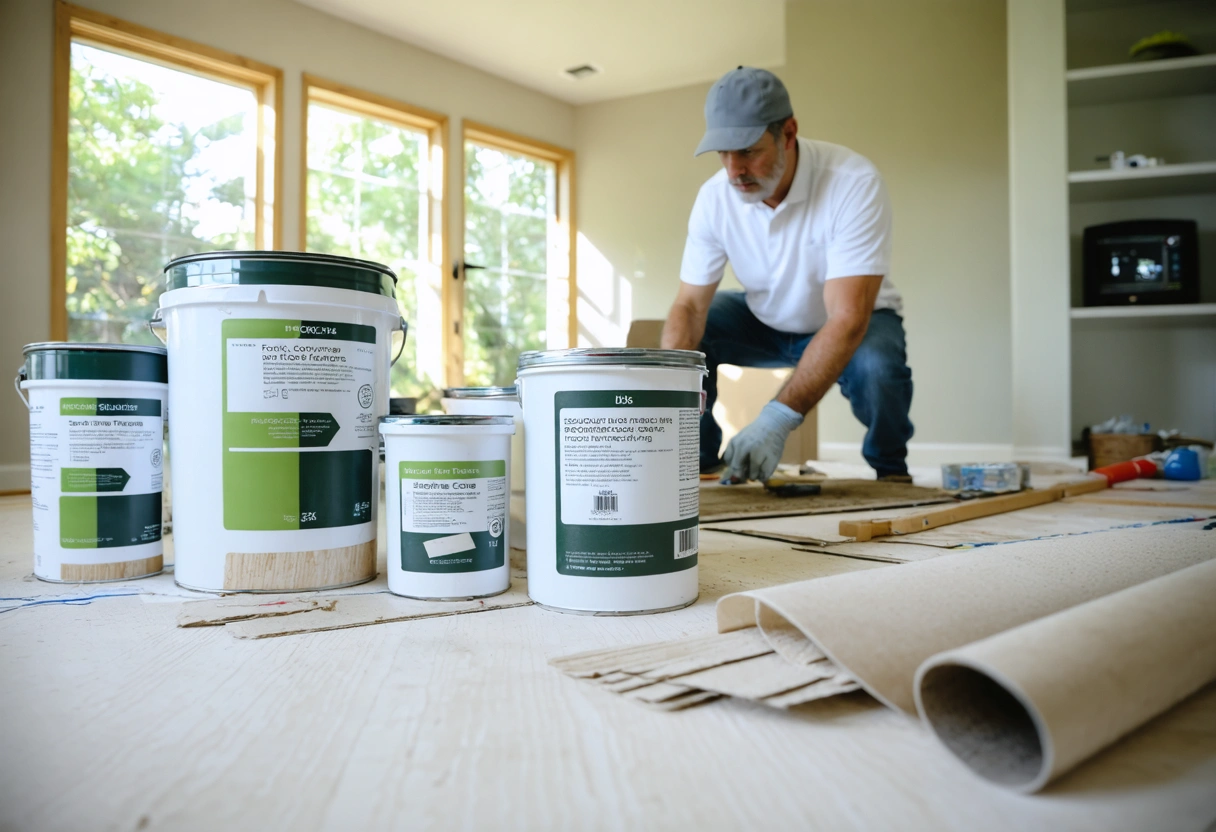 Contractor reviews healthy materials and ventilation components in a remodel workspace