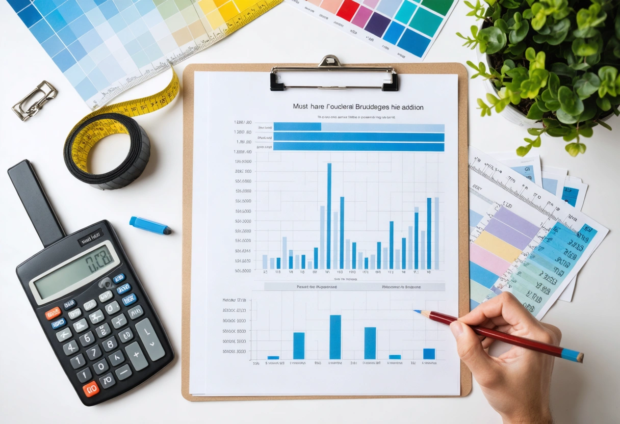 Homeowner budgeting layout with estimates, samples, calculator, and planning materials
