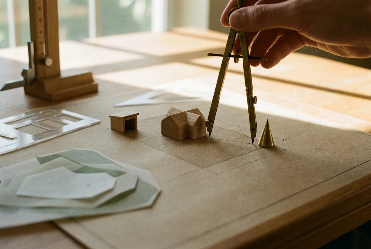 Brass divider measures setbacks on an architectural site plan