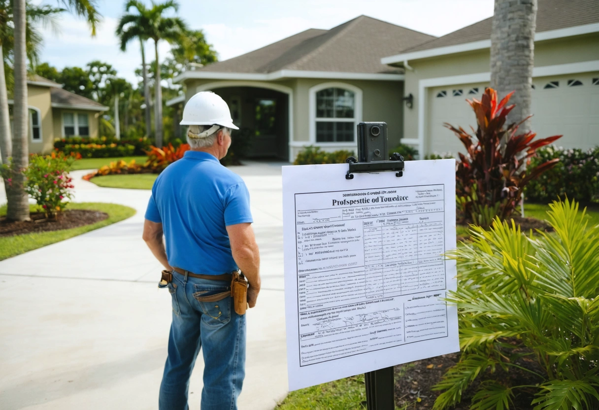 Contractor posts permit documents beside an organized Punta Gorda renovation
