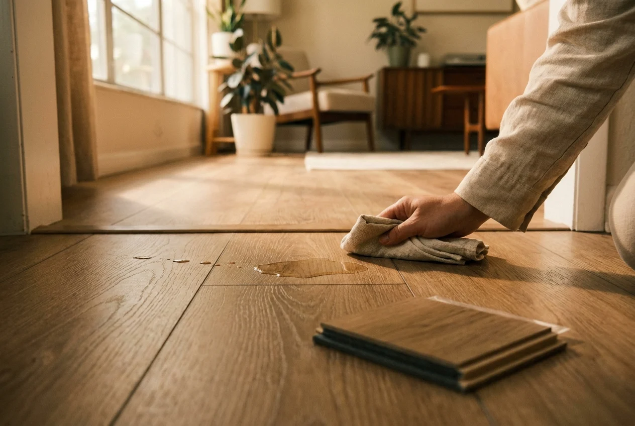 Waterproof vinyl planks beside a moisture-prone entryway